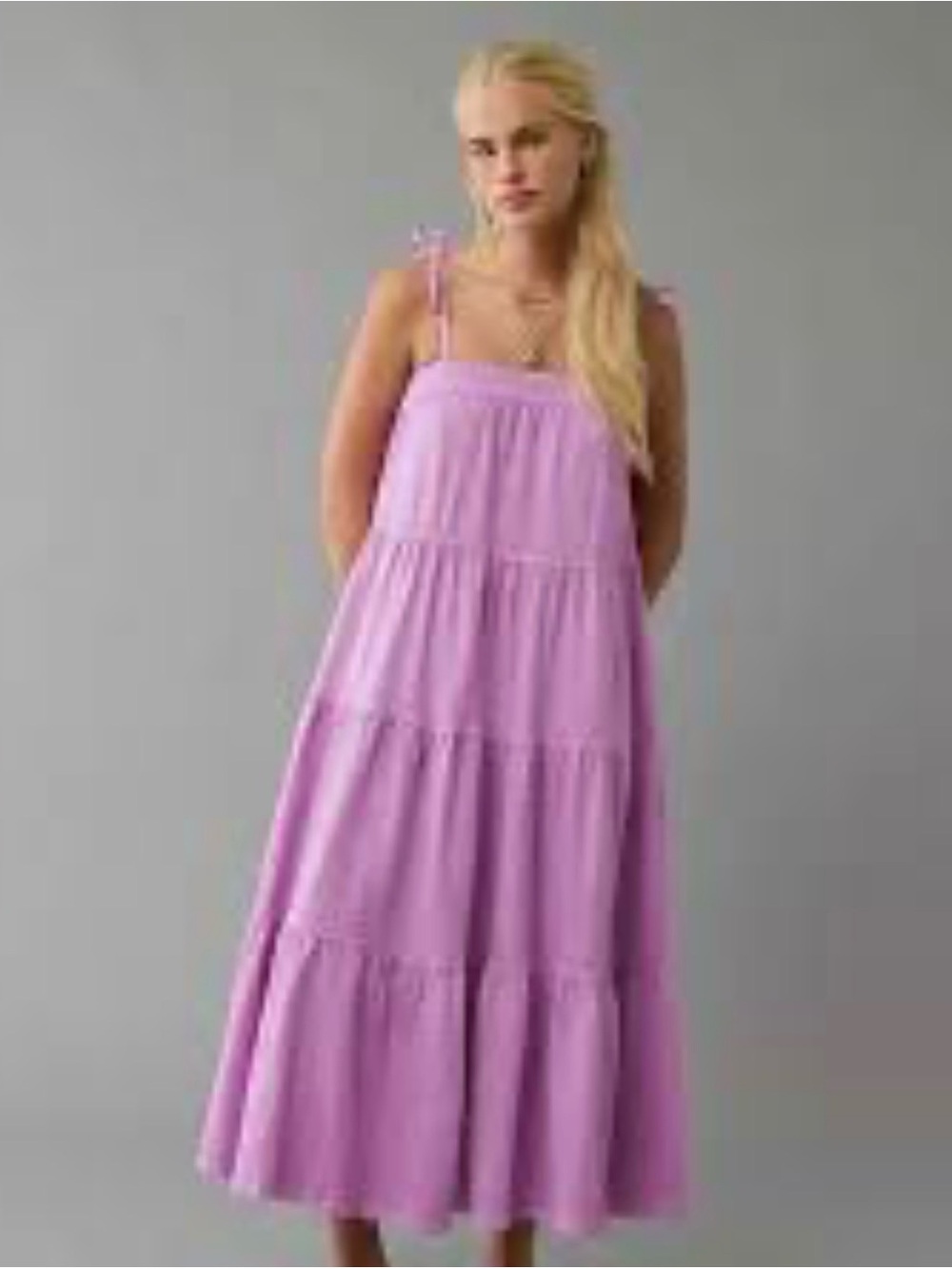 American Eagle Outfitters Lavender Tiered Midi Dress